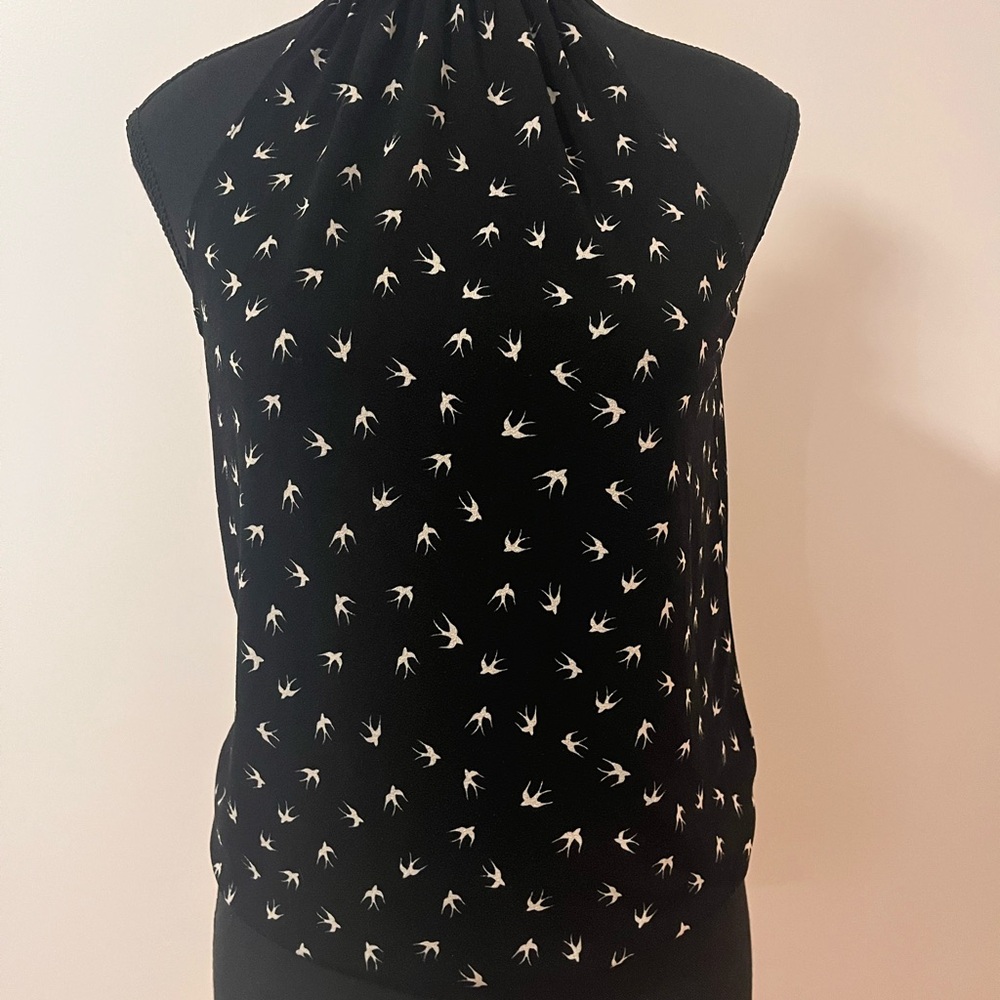 Ricki's Black Top with White Bird Pattern
